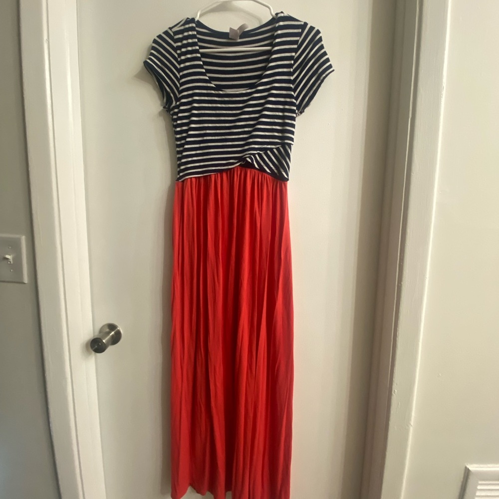 Espresso navy white & pink maxi dress size medium